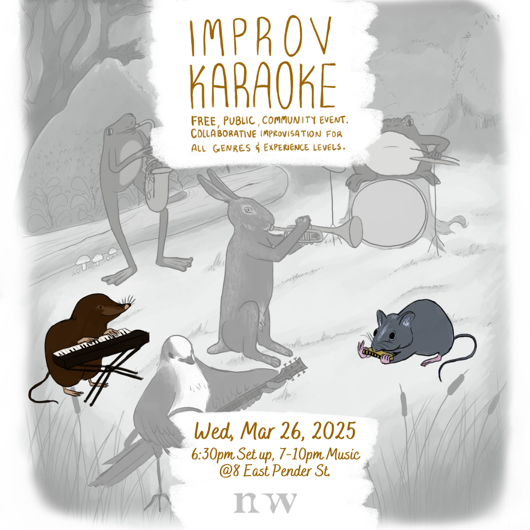 A bunny plays the trumpet, a frog plays the saxohpone, a frox plays the drums, a mouse plays harmonica, a bird plays banjo, and a possum plays keyboards