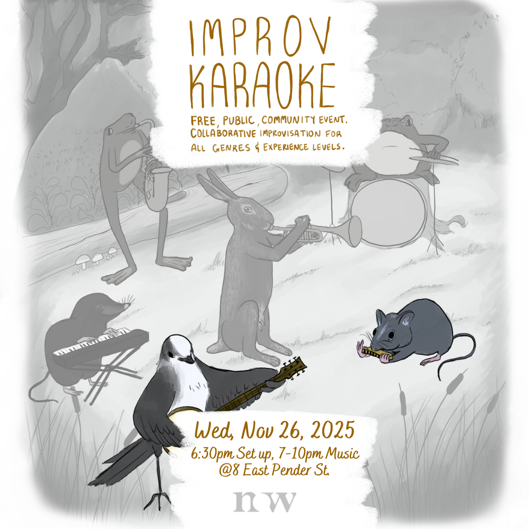 A bunny plays the trumpet, a frog plays the saxohpone, a frox plays the drums, a mouse plays harmonica, a bird plays banjo, and a possum plays keyboards