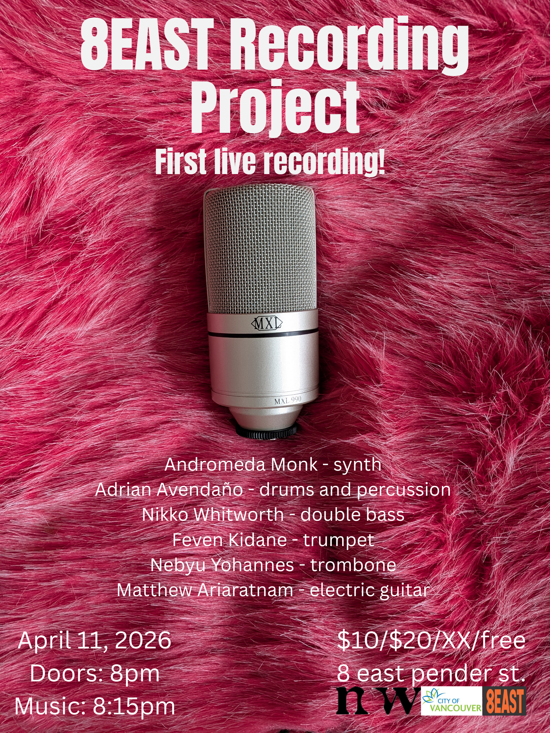 A microphone in a sea of pink fur for 8EAST Recording Project